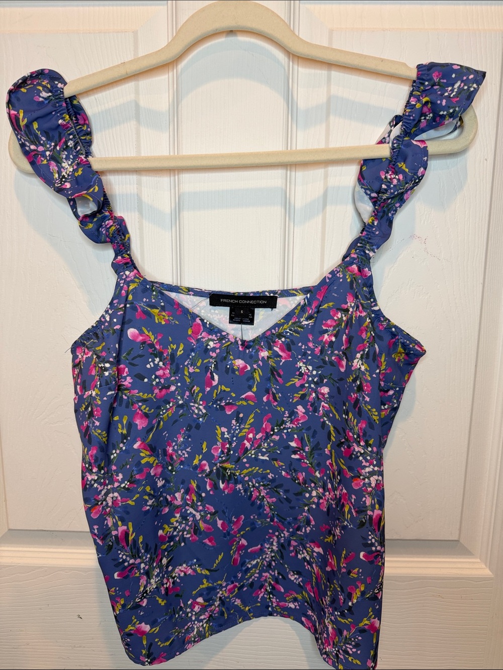 French Connection Navy Blue Floral Ruffle-Shoulder Camisole